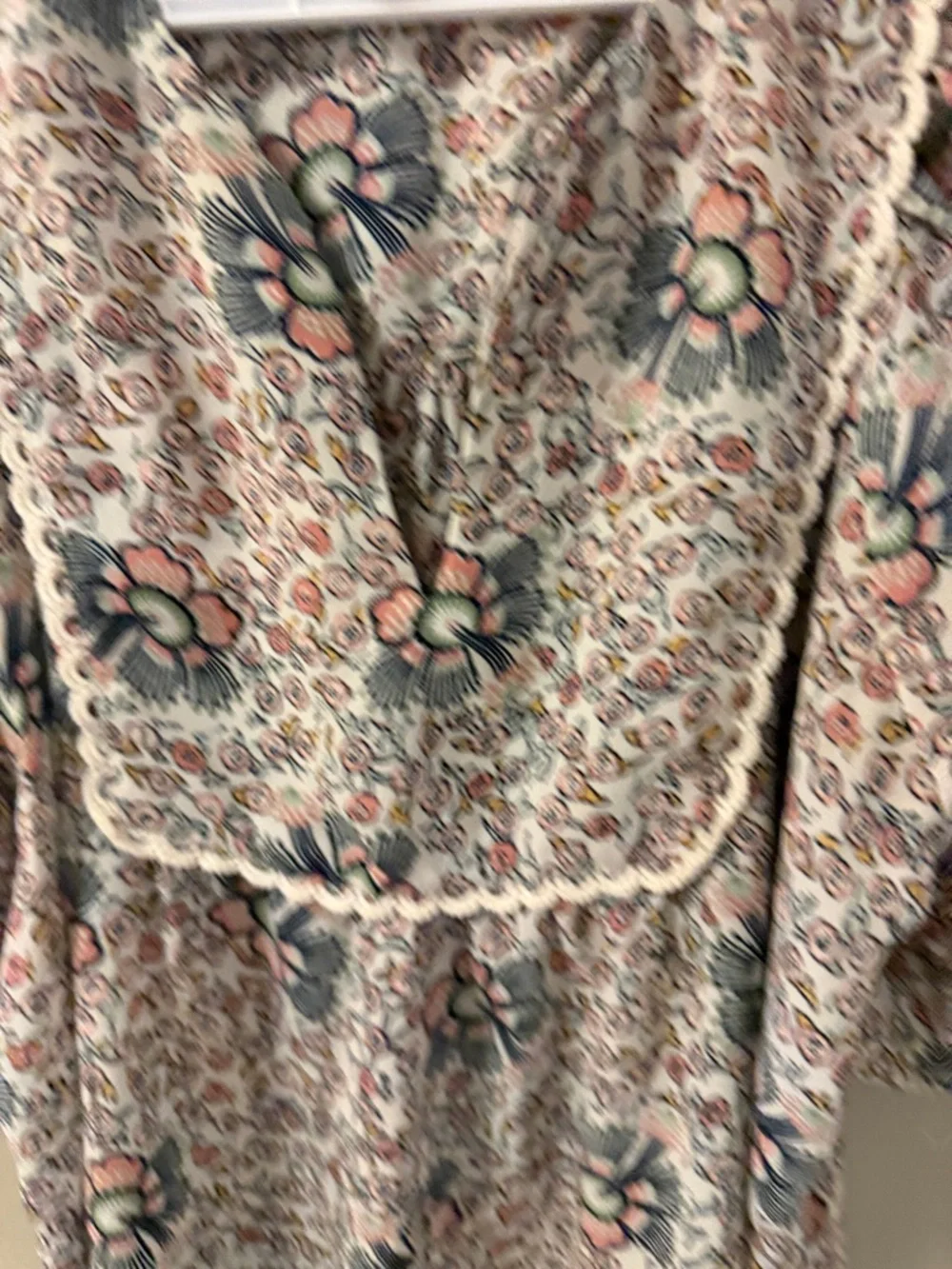 LOFT Floral Bib Front Puff Sleeve Blouse S